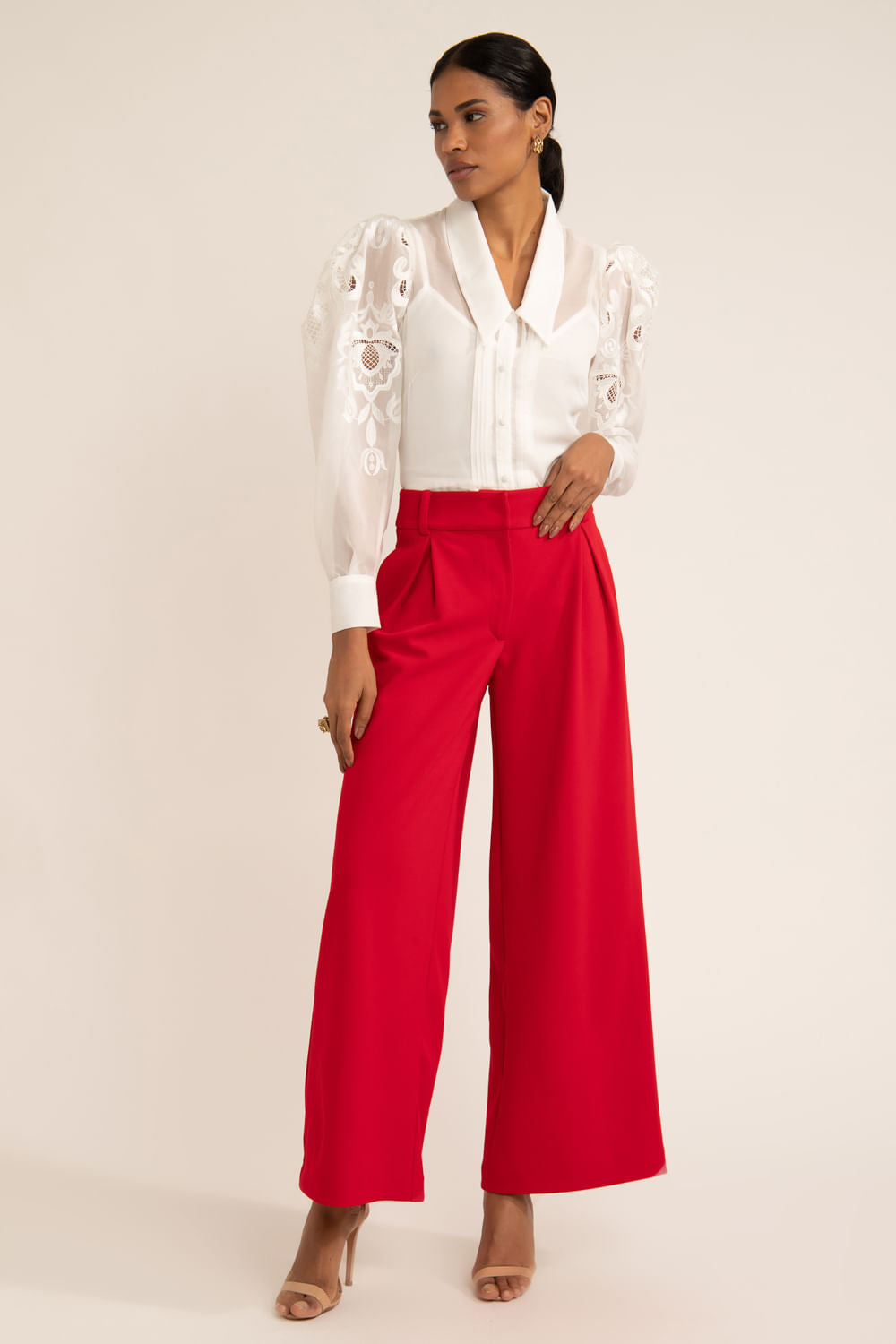 Calça reta crepe posh vermelho