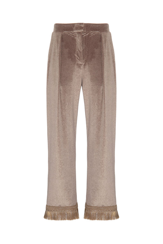 CALÇA FRANJAS VELUDO WOOF DOURADO