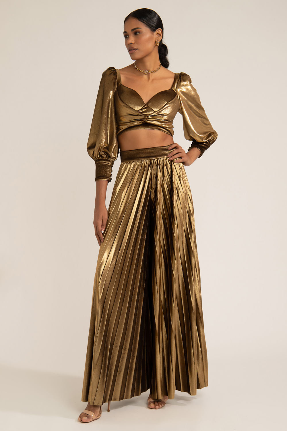 CALÇA AMPLA GOLDEN VELVET DOURADO