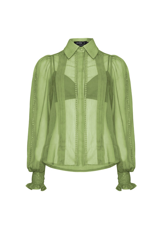 CAMISA SILKY PLISSÊ VERDE