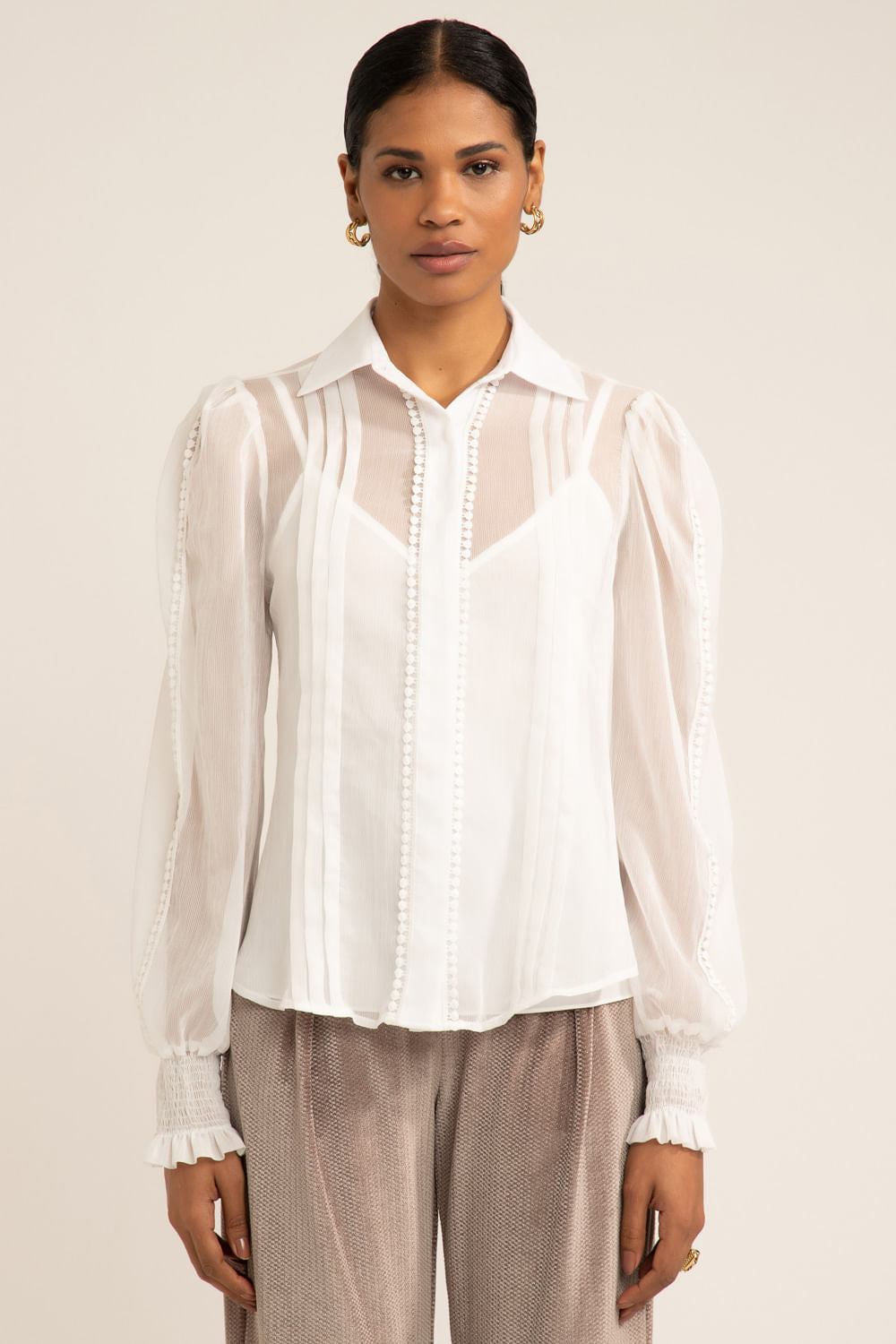 Camisa silky plissê off white