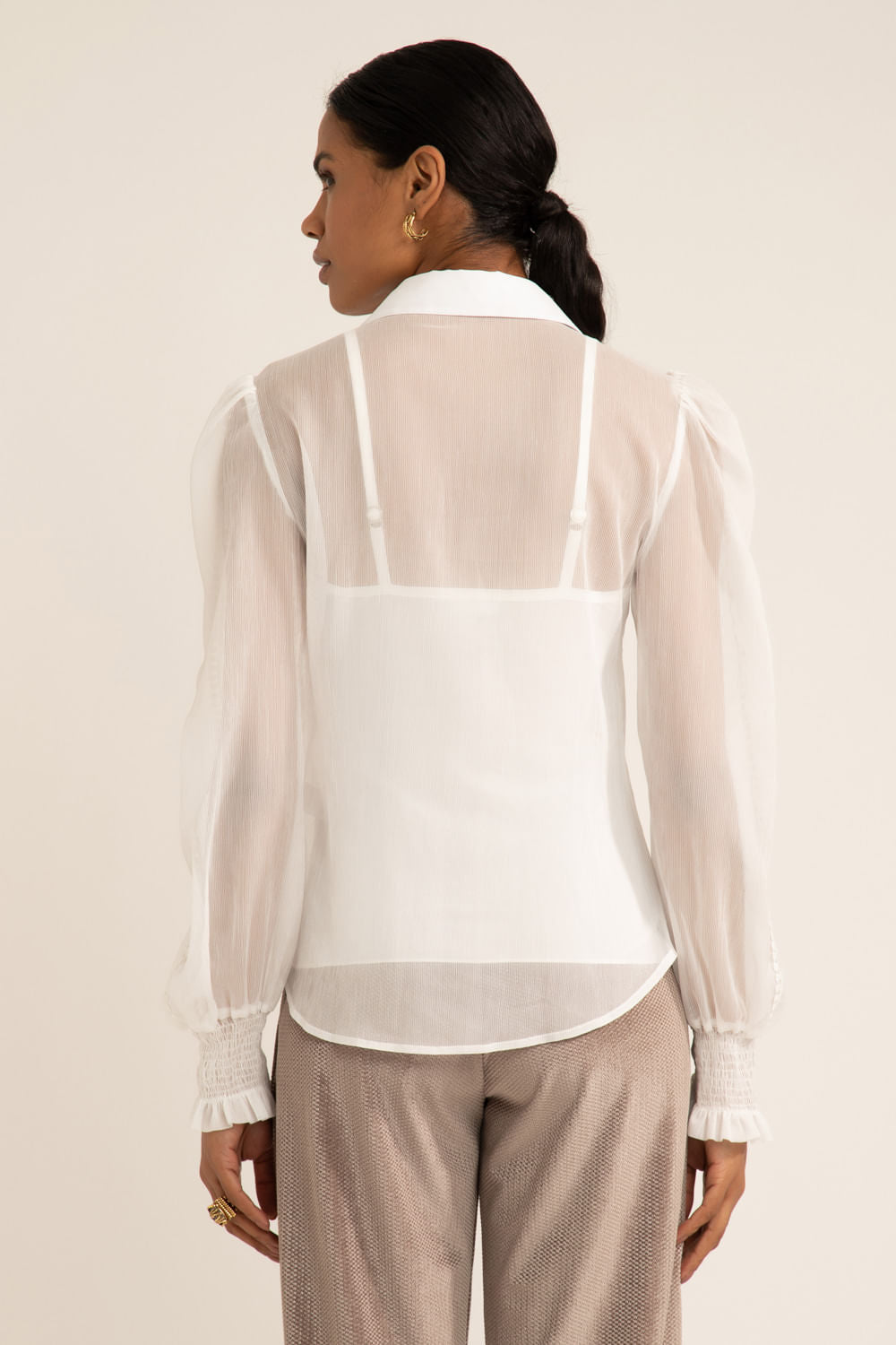 Camisa silky plissê off white