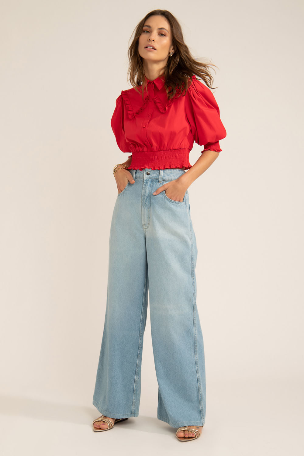 CAMISA CROPPED BABADO SOFT 60'S VERMELHO