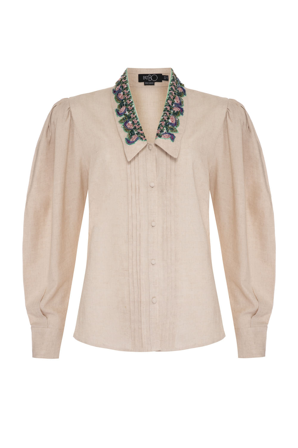 CAMISA LINHO GOLA BORDADA NATURAL