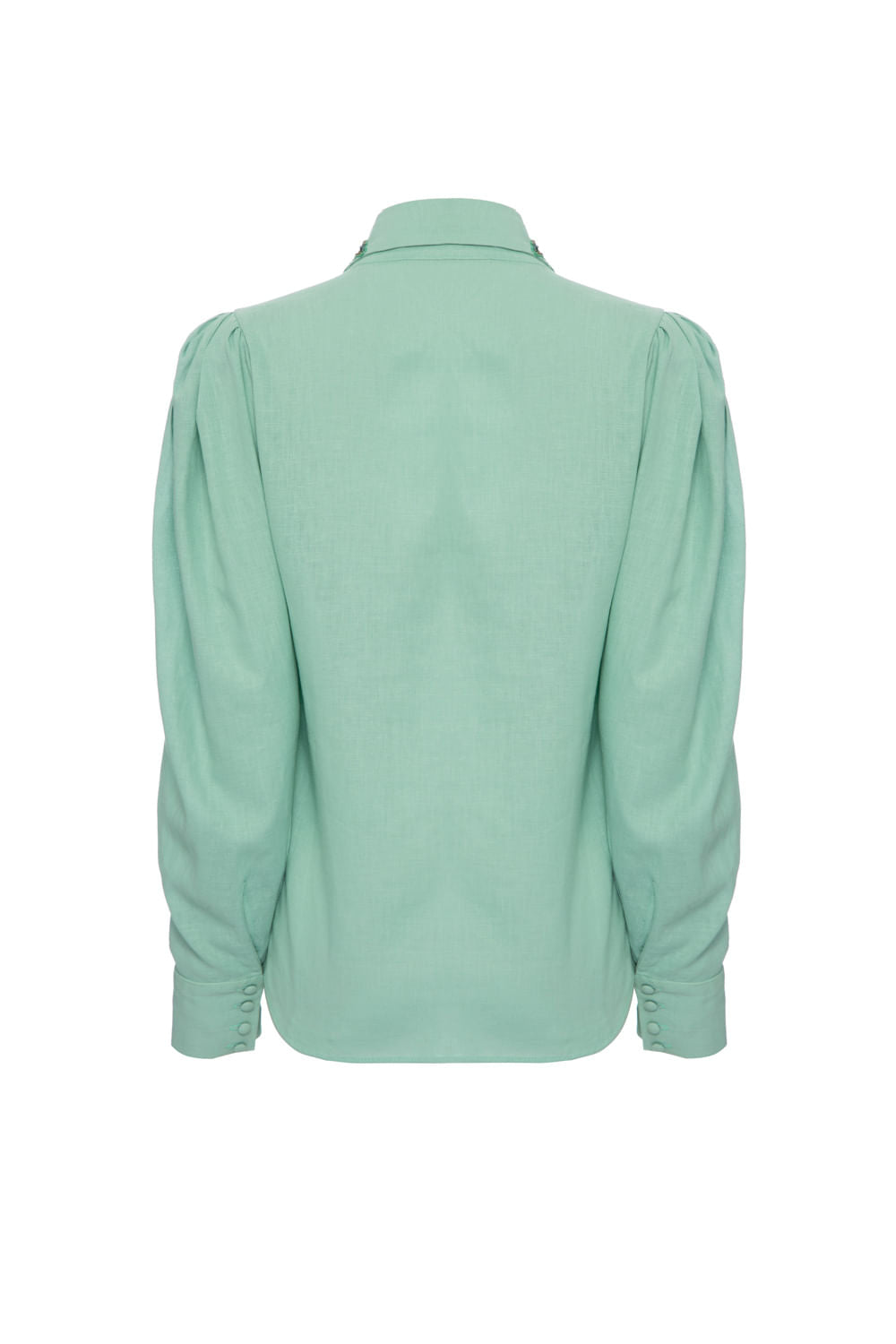 Camisa linho gola bordada verde