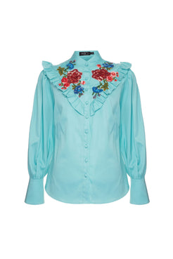 CAMISA RECORTE BABADO  AZUL