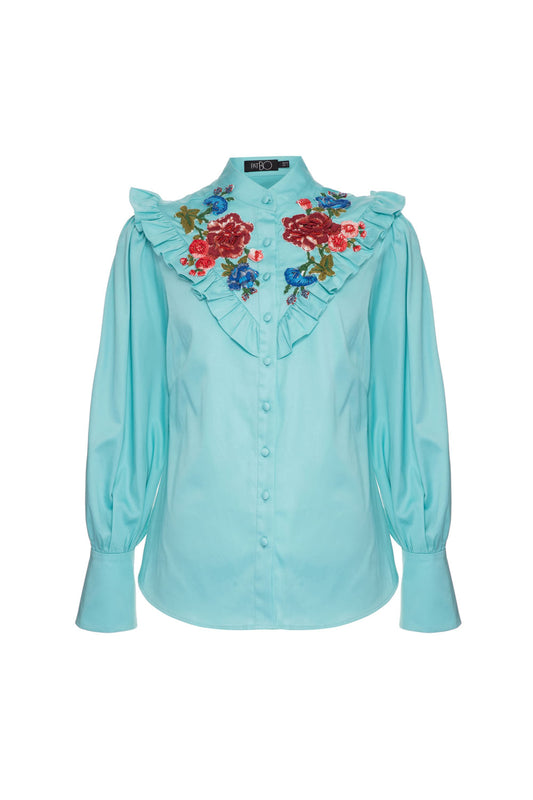 CAMISA RECORTE BABADO  AZUL