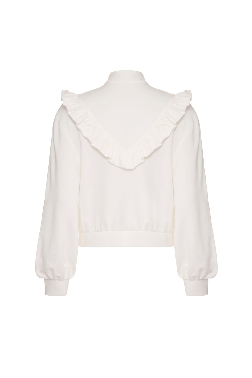 Casaco bordado babado zíper off white