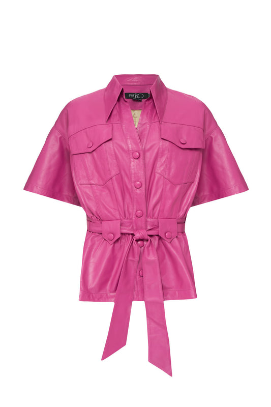 CASACO AMPLO RECORTES COURO GLAM ROCK PINK