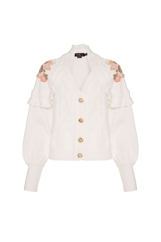 Tricot ombreiras bordadas graceful off white
