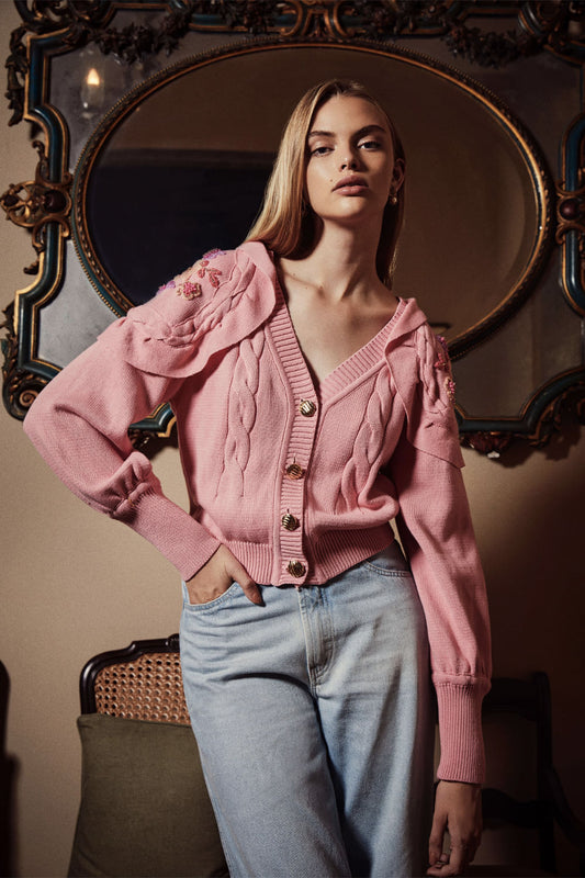 Tricot ombreiras bordadas graceful rosa