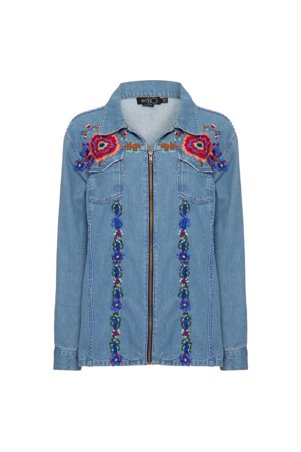 Jaqueta bordada zÃ­per upscale denim azul