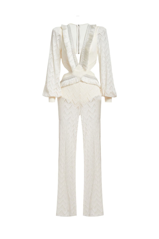MACACÃO FRINGE TRIM CUTOUT OFF WHITE