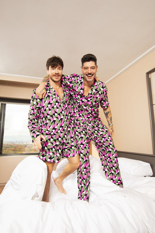 PIJAMA CURTO GEOMÉTRICO ZELLIJ KADU DANTAS VERDE COM PINK