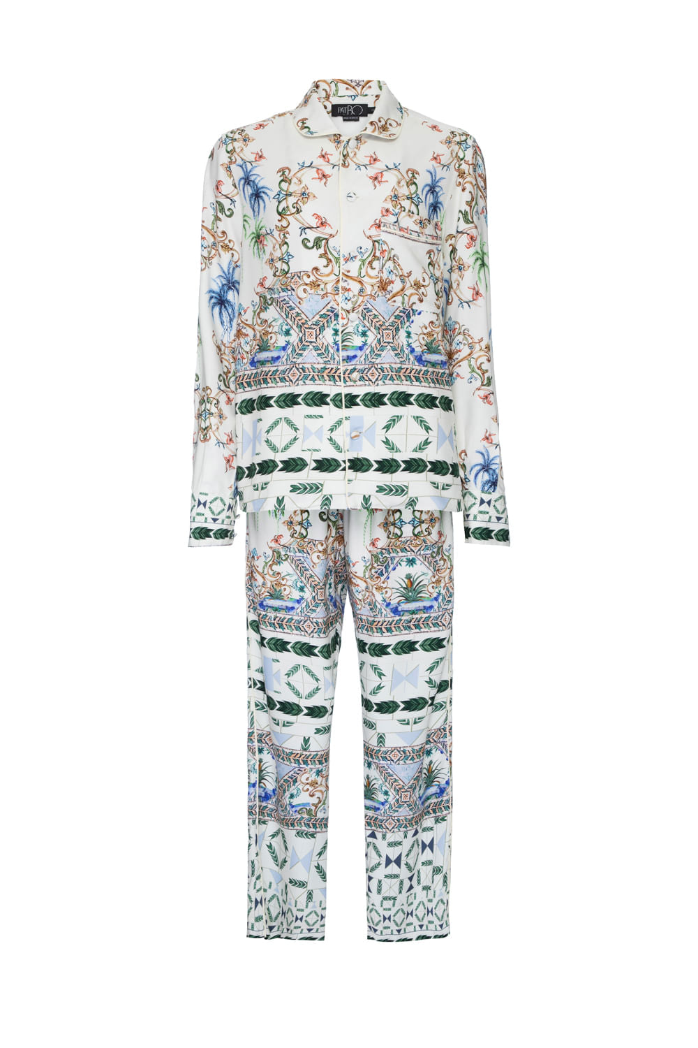 PIJAMA LONGO ÉTNICO TROPICAL KADU DANTAS OFF WHITE