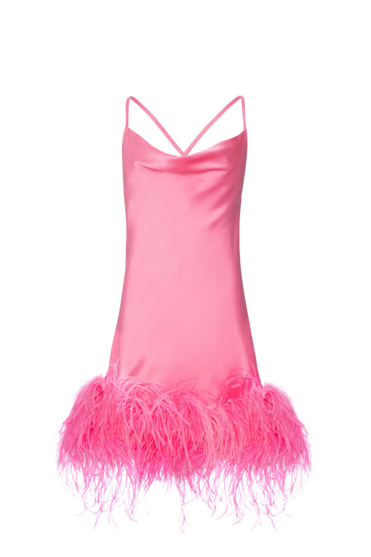 SLIP DRESS CURTO CLASSY FEATHERS ROSA