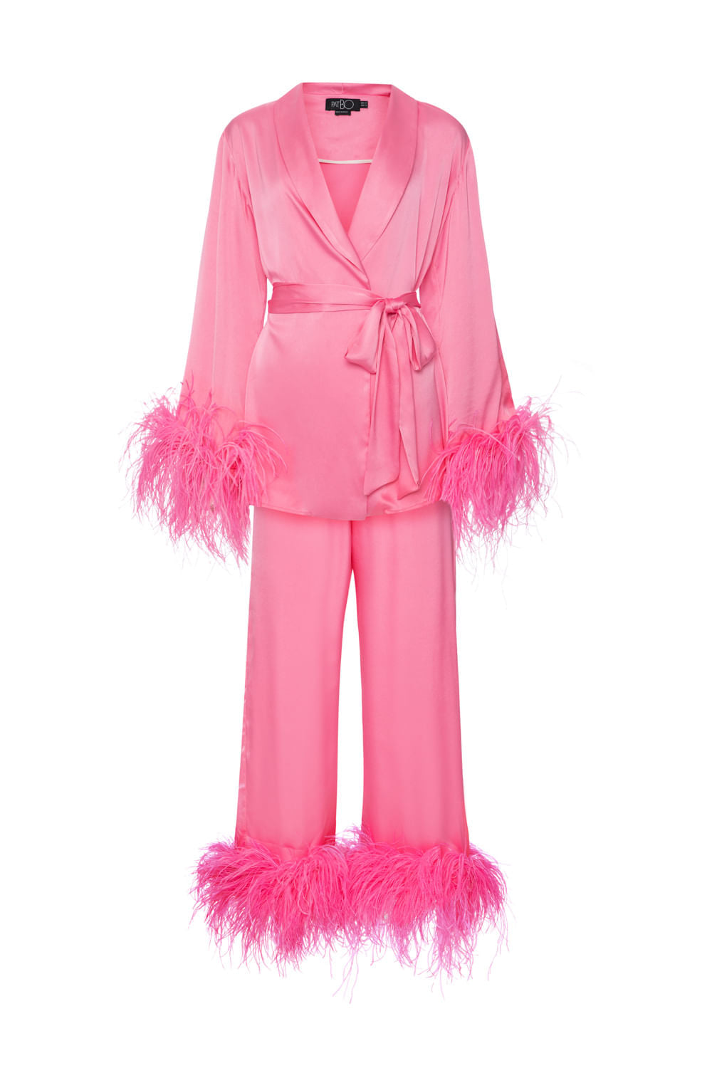 CONJUNTO PIJAMA CETIM LANVIN COM PLUMAS ROSA