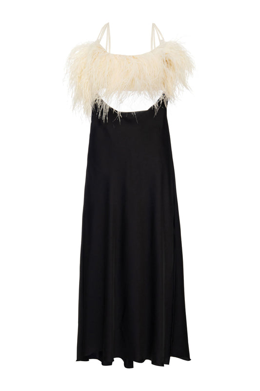 SLIP DRESS CLASSY FEATHERS  PRETO
