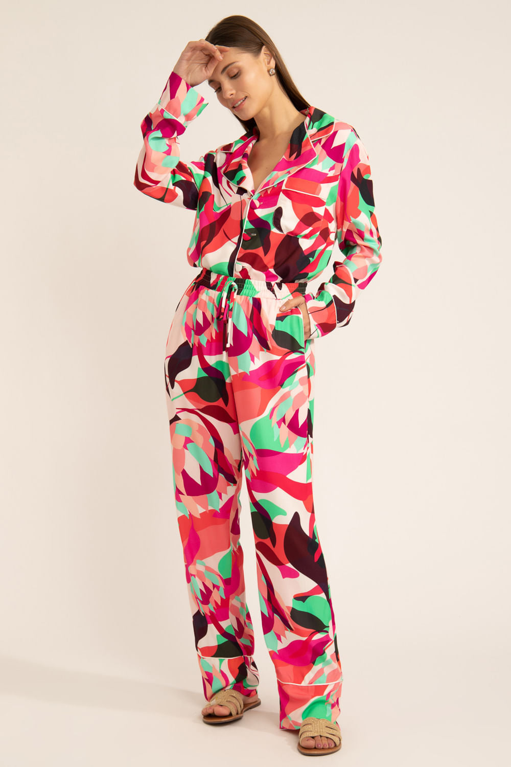 Pijama longo protea rosa