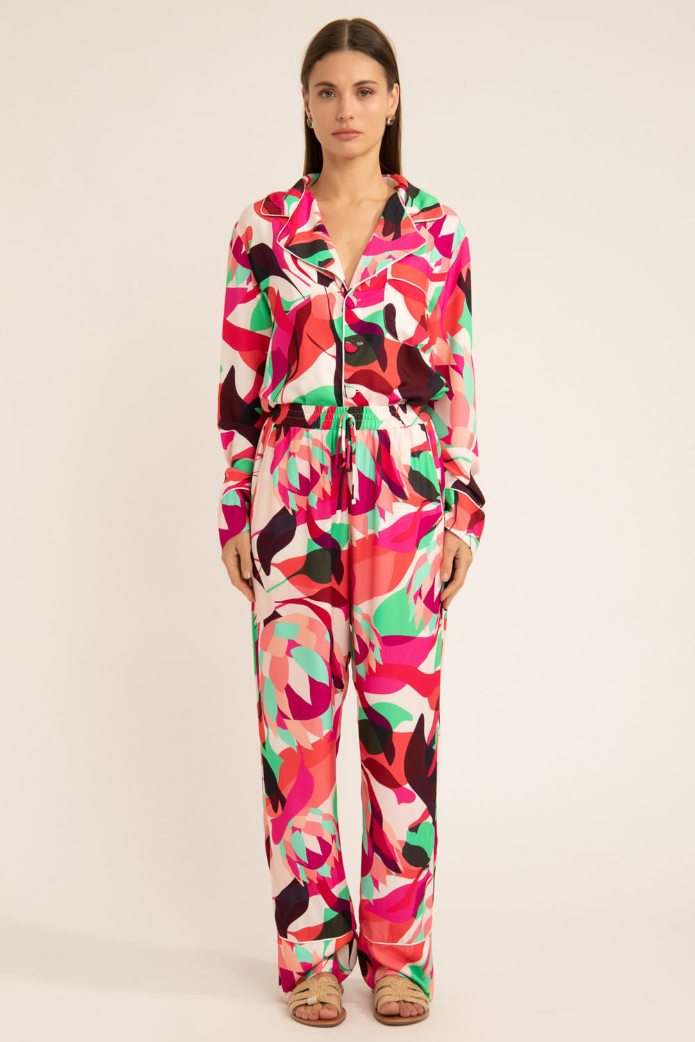Pijama longo protea rosa