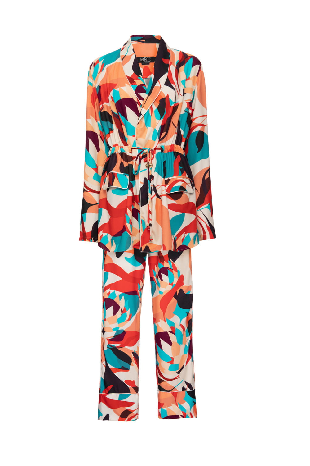 Pijama longo amarração protea laranja