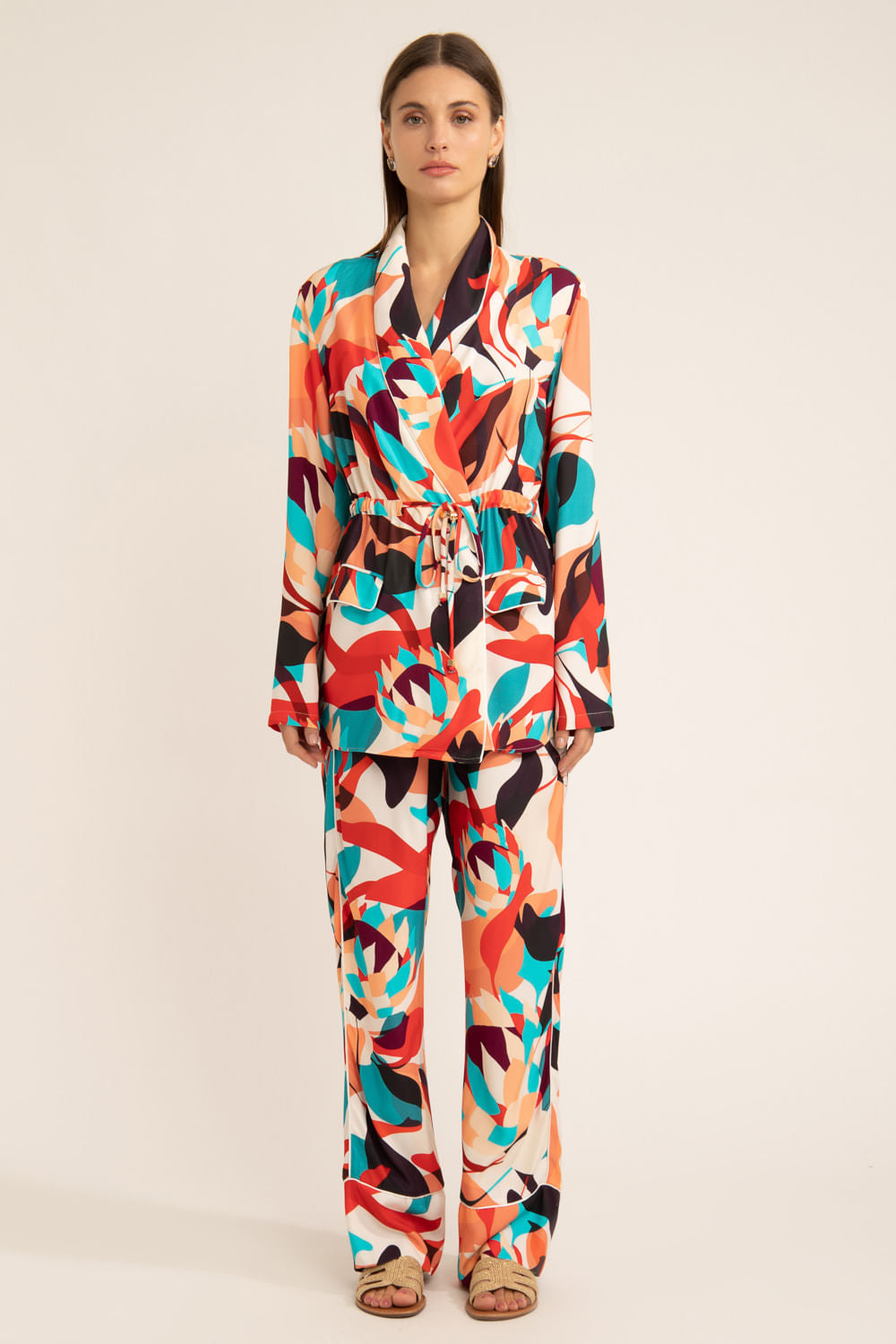 Pijama longo amarração protea laranja
