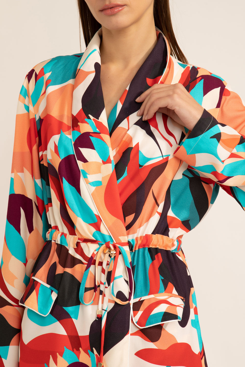 Pijama longo amarração protea laranja