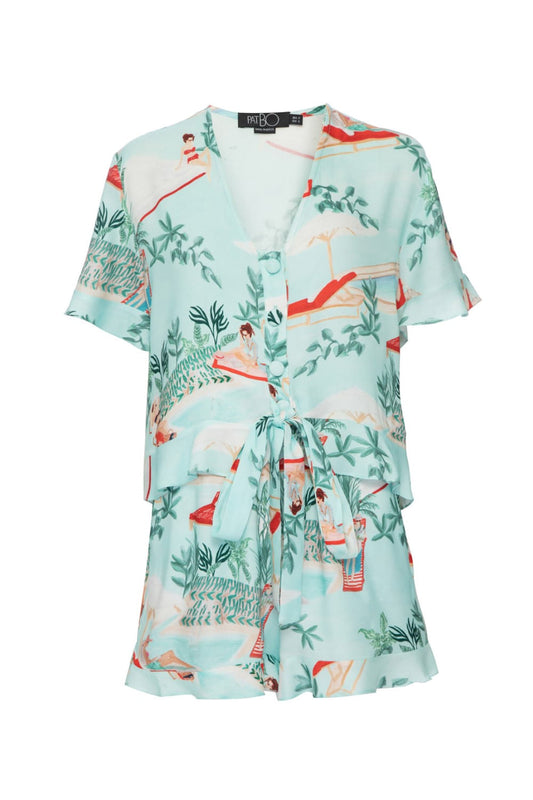 PIJAMA CURTO BABADO SALINE AZUL