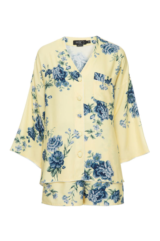 PIJAMA CURTO FLORAL OLGA AMARELO