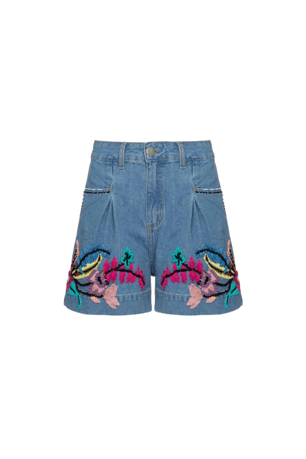 Short bordado upscale denim azul