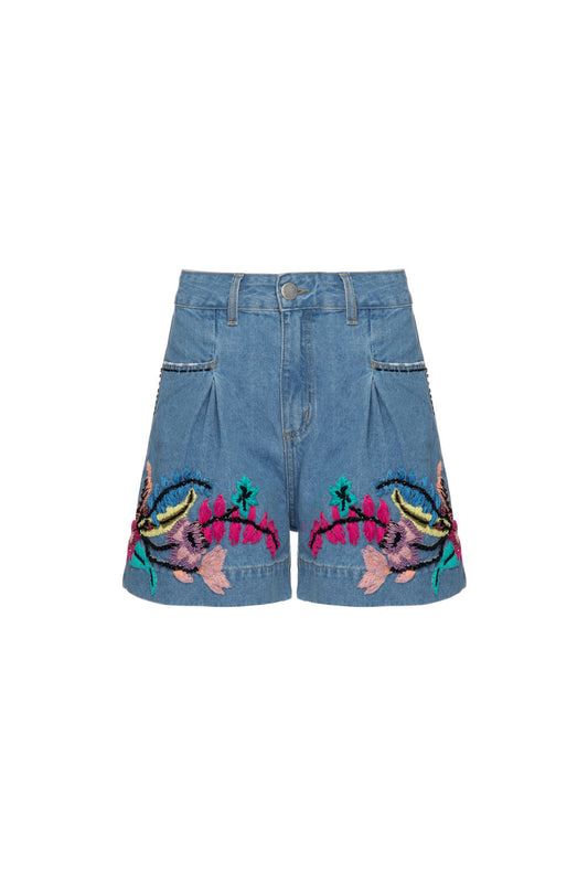 Short bordado upscale denim azul