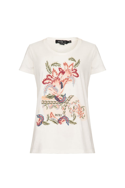 T-shirt bordada geomÃ©trico zellij off white
