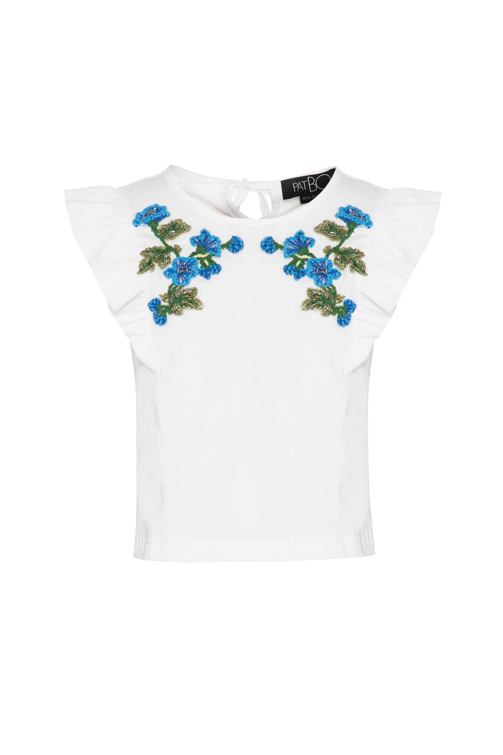T-shirt infantil bordada babado off white