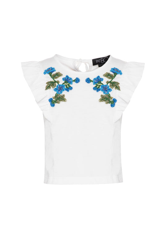 T-shirt infantil bordada babado off white
