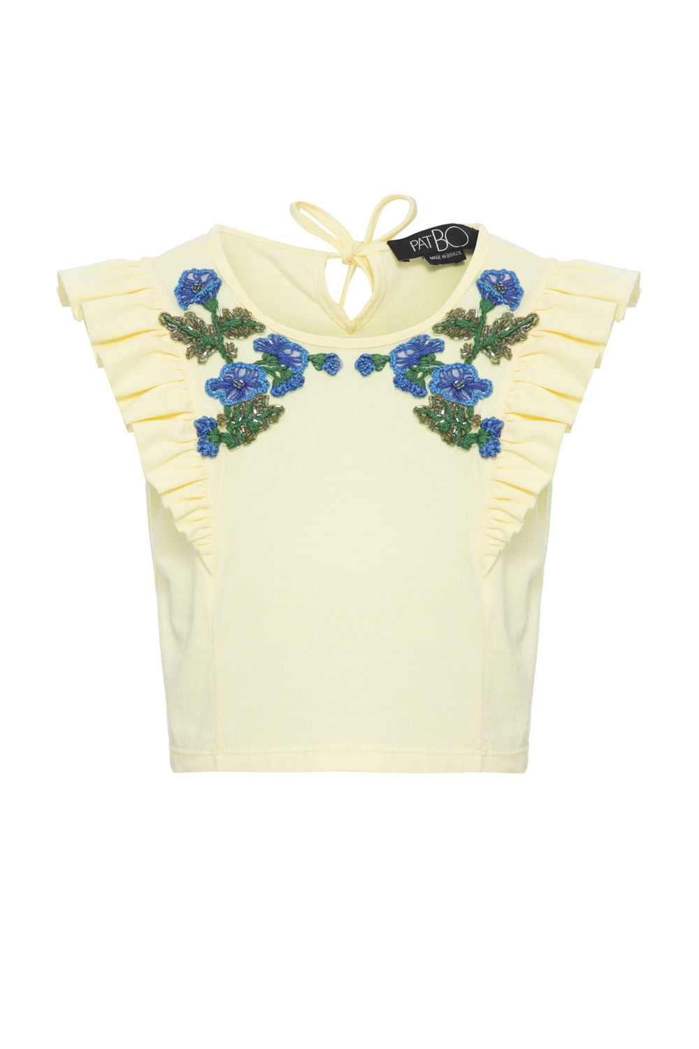 T-shirt infantil bordada babado amarelo