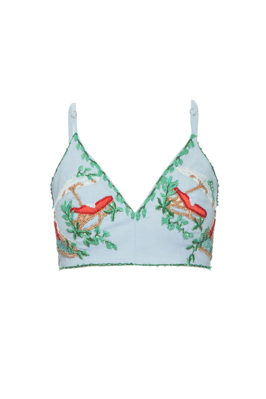 Top linho bordado saline azul