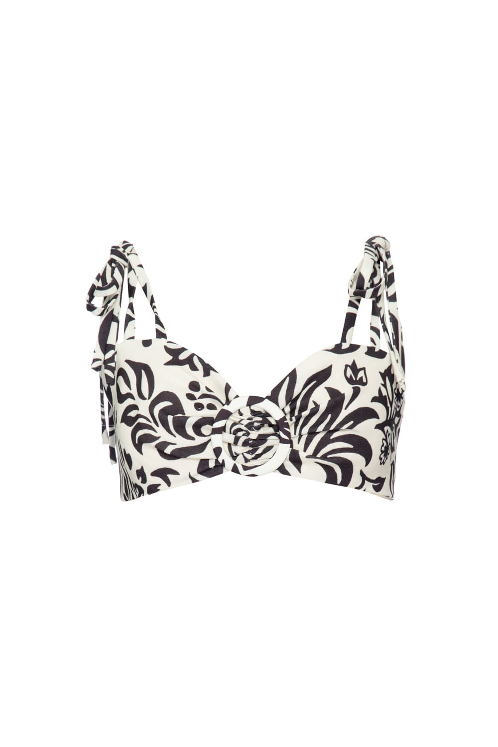 Top alça amarração tropical gráfico off white