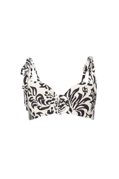 Top alça amarração tropical gráfico off white