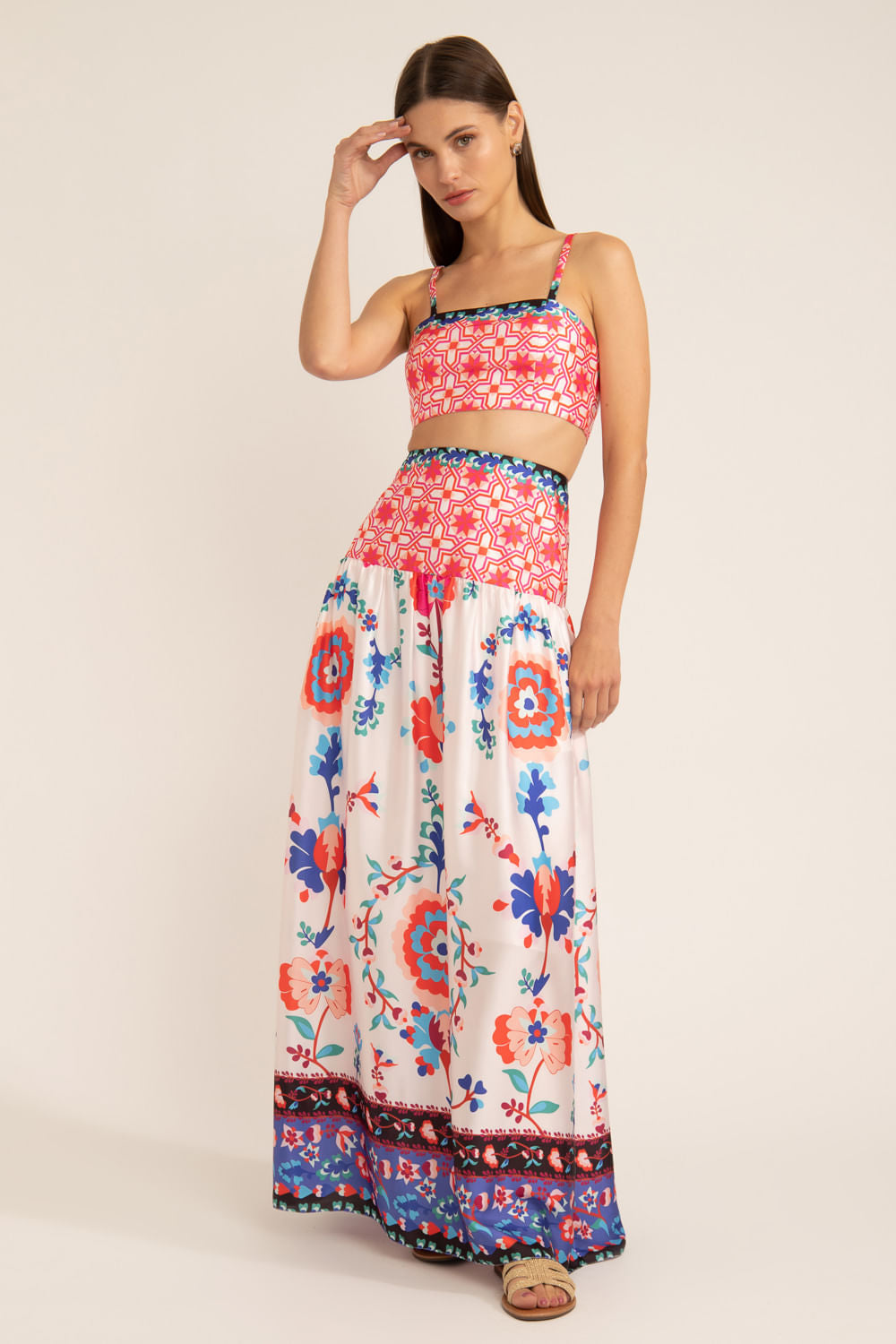 Top cropped damascena off white