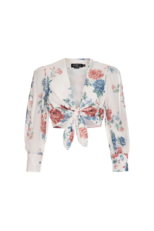TOP CROPPED AMARRAÇÃO FLORAL OLGA OFF WHITE
