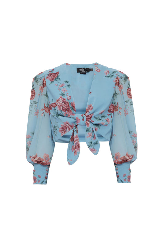 TOP CROPPED AMARRAÇÃO FLORAL OLGA AZUL