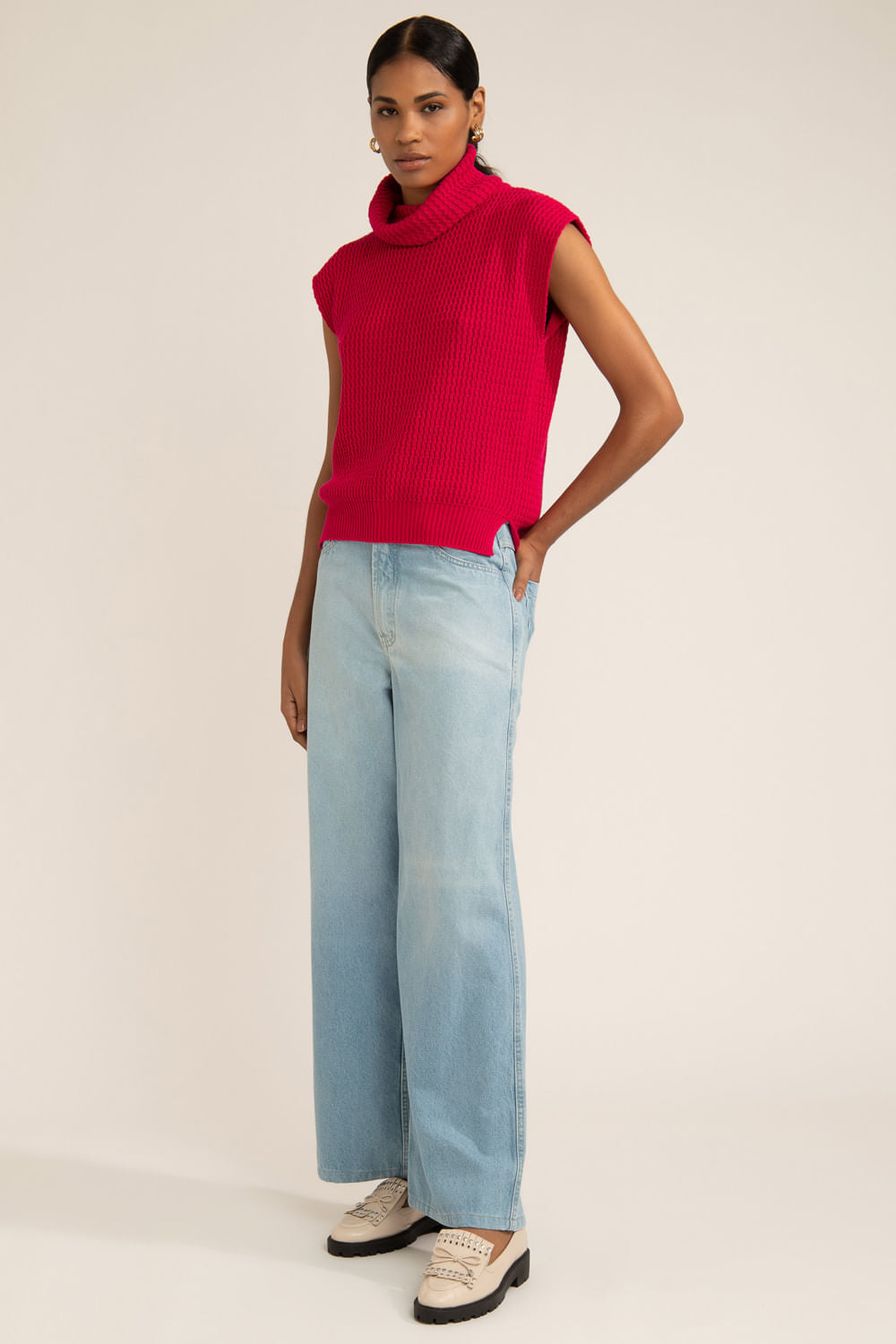 Blusa gola alta tricot gypsy pink