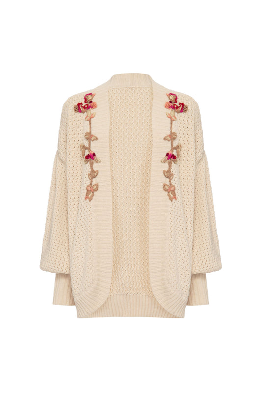 CARDIGAN ABERTO BORDADO TRICOT GYPSY OFFWHITE