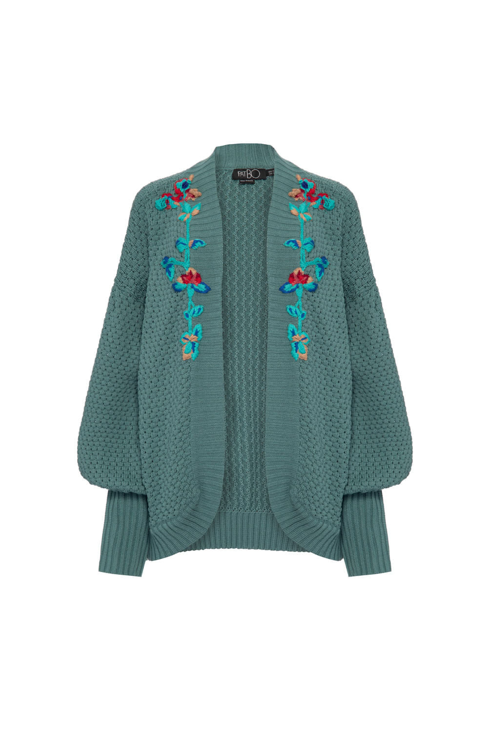CARDIGAN ABERTO BORDADO TRICOT GYPSY VERDE