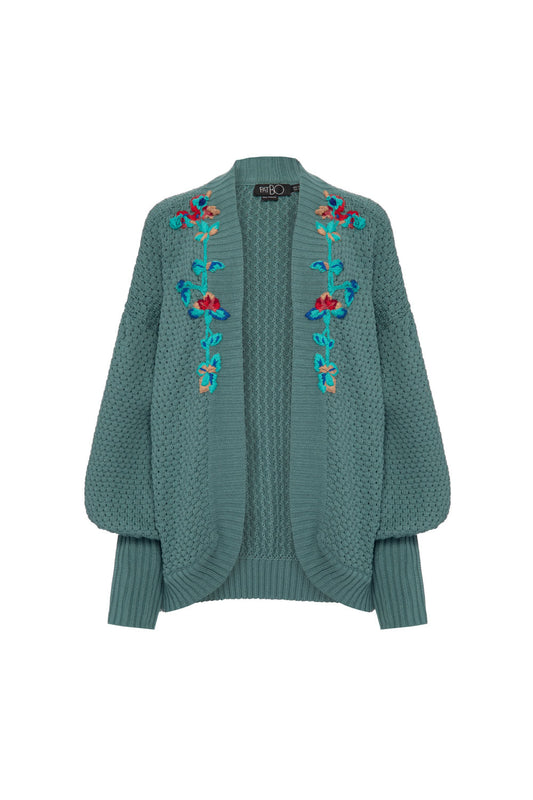 CARDIGAN ABERTO BORDADO TRICOT GYPSY VERDE