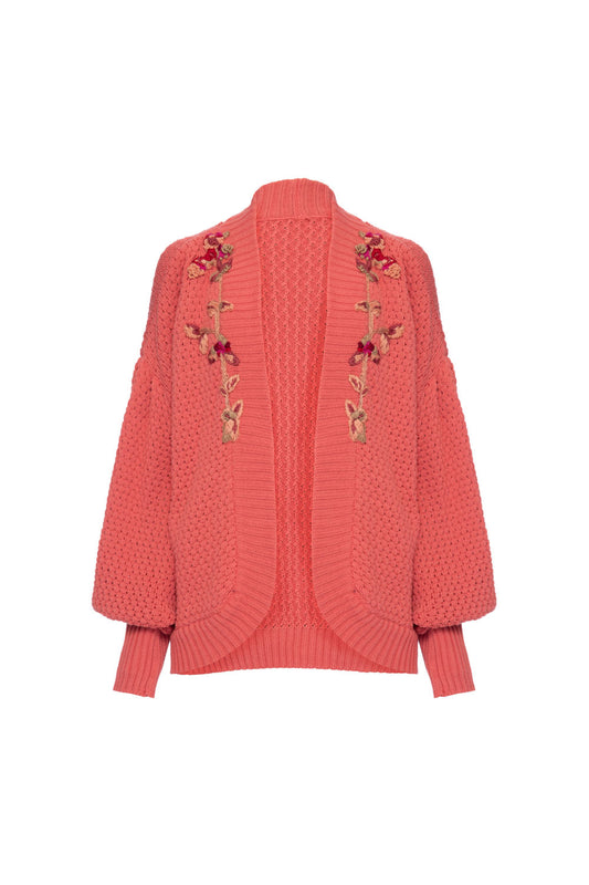 CARDIGAN ABERTO BORDADO TRICOT GYPSY ROSA