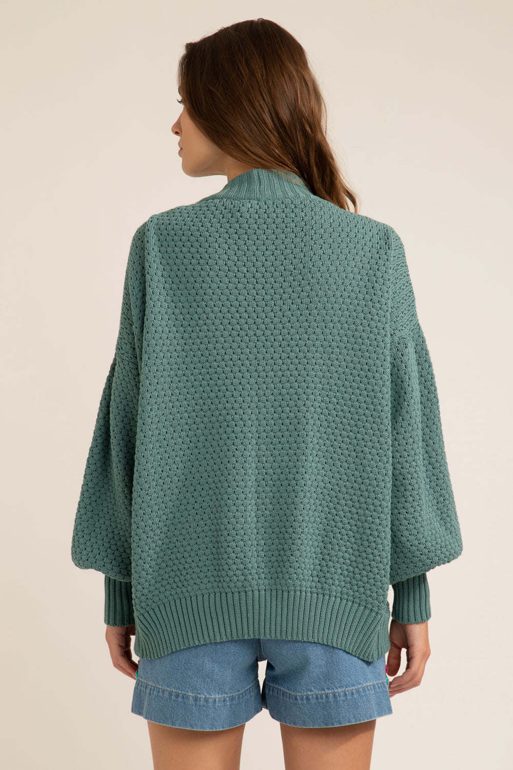 CARDIGAN ABERTO BORDADO TRICOT GYPSY VERDE