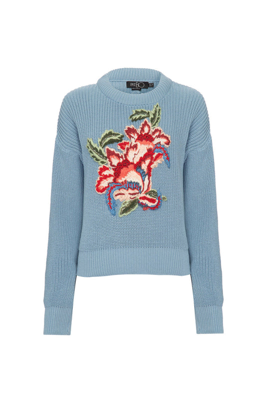 CASACO FLOR TRICOT GYPSY AZUL