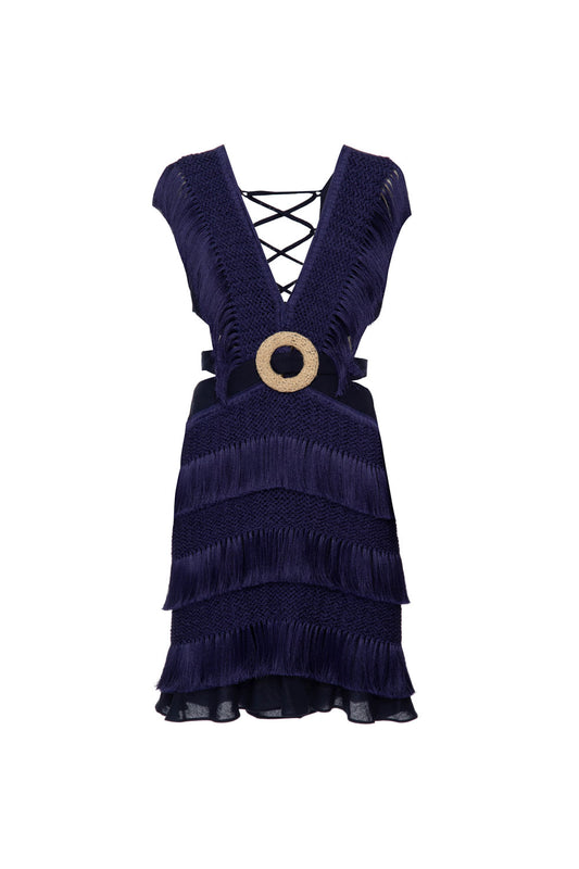 VESTIDO CURTO FIVELA PALHA NAVY AZUL