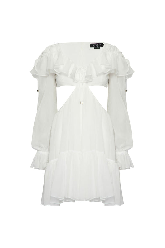 VESTIDO CURTO RECORTES SILKY PLISSÊ OFF WHITE